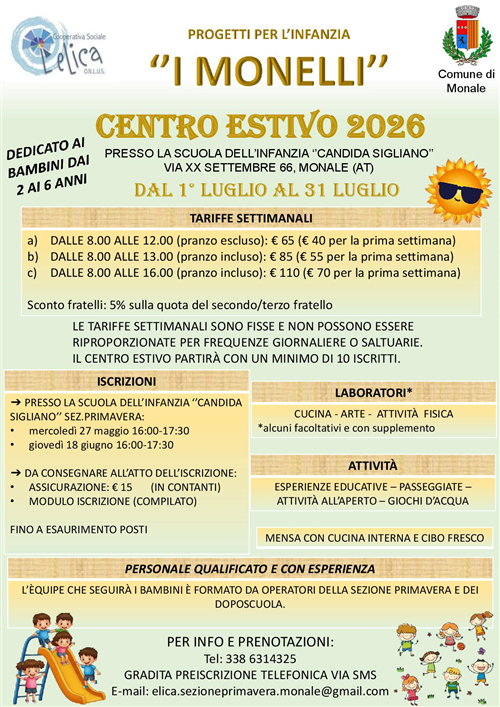 Centro estivo per i bambini da 2 a 6 anni